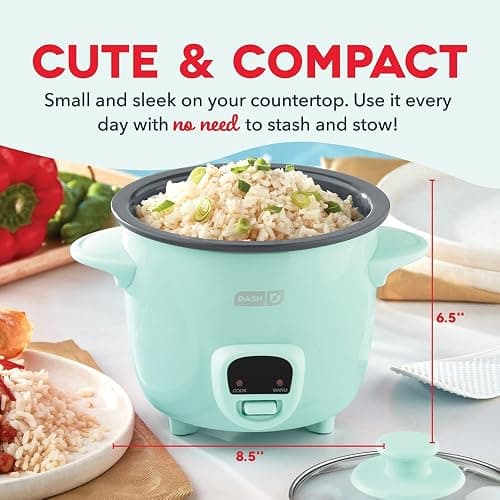 Dash Mini Ceramic Rice Cooker - Designed for Single-Serve Cooking - Compact Rice Cooker with Nonstick Removable Pot, Keep Warm Function & Easy-to-Clean Sleek Design - Aqua Ceramic thumbnail 3