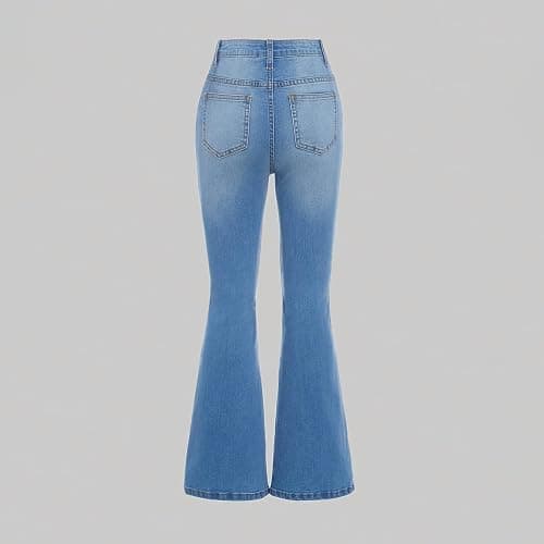 Girls Ripped Flare Jeans Wide Leg Bell Bottoms Elastic High Waist Denim Pants with Pocket Teen Retro Cool Streetwear thumbnail 4