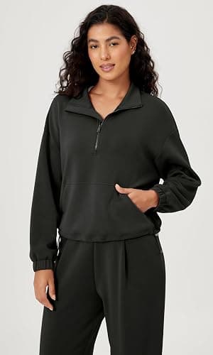ODODOS Women's Modal Soft Cinchable Sweatshirts Half Zipper Funnel Neck Oversize Pullover with Pockets thumbnail 4
