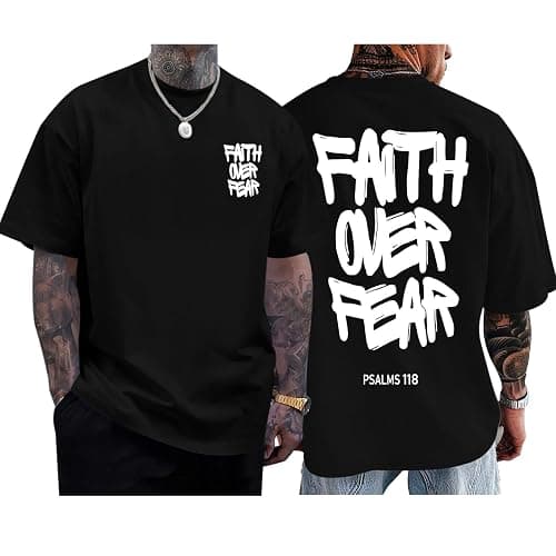 VikkBiss Christian Faith Over Fear Shirts for Men Jesus Religious Shirt Inspirational Oversized Graphic Tees God T-Shirt Tops - Image 1