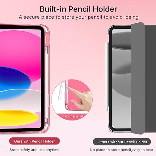 MoKo Custodia per iPad 11 Pollici (A16) 11a Generazione, iPad 10a Gen 10,9" 2022 con Portapenna, iPad 10a Gen Cover Trifold Sottile e Leggera con Retro in PC Rigido Traslucido, Anguria Rosa thumbnail 6