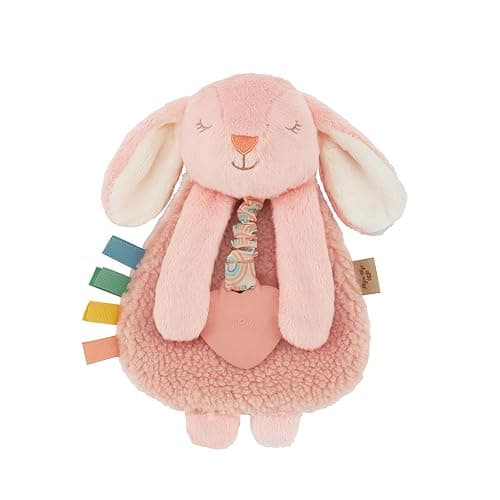 Itzy Ritzy Lovey Including Teether, Teething Relief, 0+ Months (Pink Bunny) | Baby Lovey with Soft Sherpa, Plush Minky, Silicone Teether, Crinkle Sounds, Textured Ribbons, and Interactive Dangle Arms - Image 1