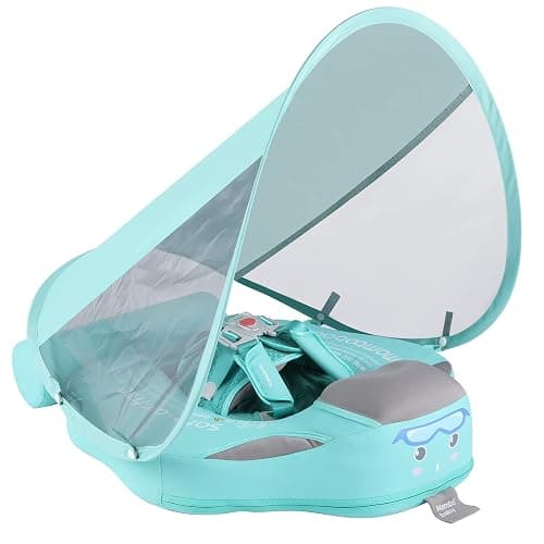 GENTEACO Mambobaby Baby Swim Float with Canopy Non-Inflatable Infant Pool Float with Tail 3-24 Months Avoid Flip Solid Skin-Friendly Material for Toddler Boys Girls - Image 1