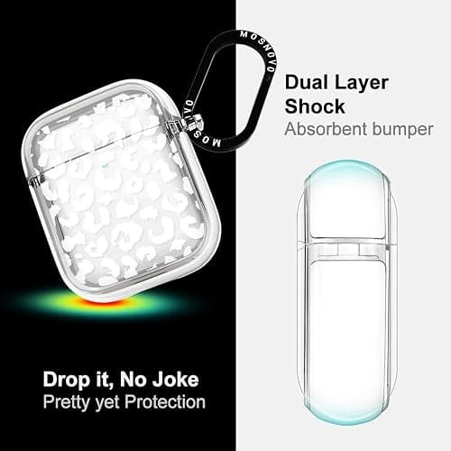MOSNOVO AirPods Case, Stylish White Leopard Slim Case Cover with Shockproof Dual Layer Hard Bumper Protective Case for Apple AirPods 1 & 2 thumbnail 4