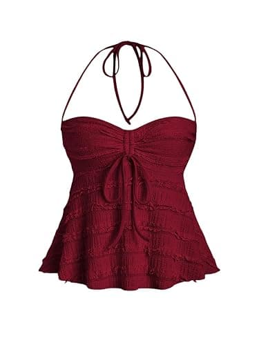 SOLY HUX Women's Peplum Halter Crop Tops Y2K Drawstring Tie Ruched Dressy Casual Spaghetti Strap Cami Top - Image 1