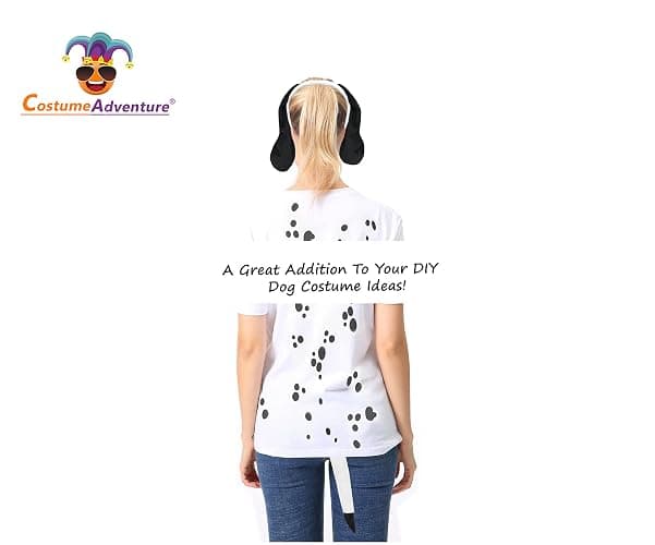 Black and White Dog Ears Headband and Tail Dog Ears and Tail Costume Set | Black and White Puppy Dog Costume Ears and Tail for Adults - One Size thumbnail 2