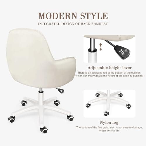 HDHNBA Office Chair, Adjustable Home Office Chair, 360° Swivel Computer Chair for Home Working, Makeup, Gaming, with Pillow and Thickened Seat Cushion,Beige thumbnail 6