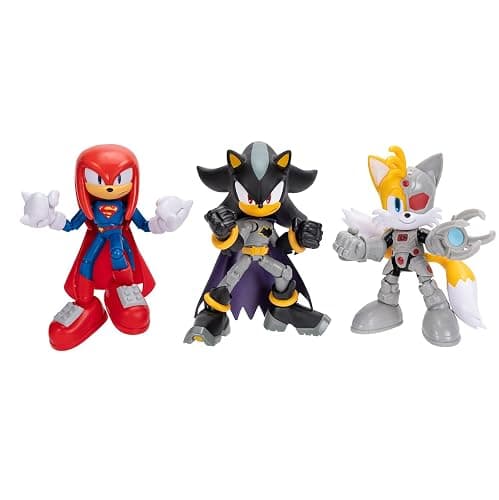 DC X Sonic Collectable Action Figures Shadow as Batman, Tails as Cyborg, Knuckles as Superman Featuring Highly Articulation Figures with Dynamic Posing - Image 1