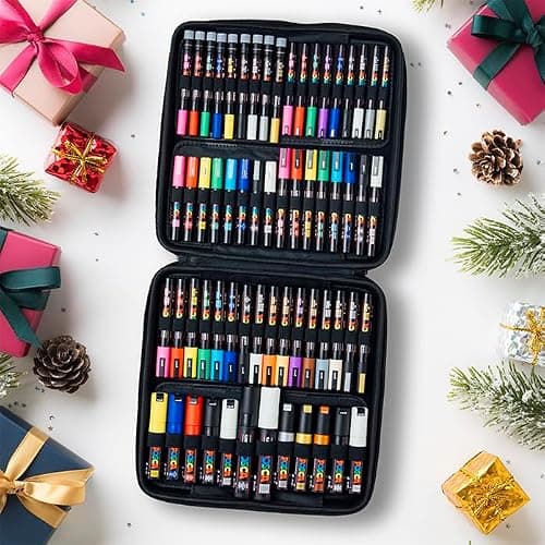 Posca Exclusive Acrylic Paint Markers Gift Set of 62 with Case, Great for Kids and Adults, For Coloring Decorations, Canvas, Glass or Wood, Includes 350, 1MR, 1M, 3M, 5M, 7M, 8K, & 17K thumbnail 2
