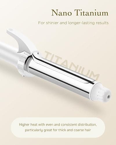Titanium Curling Iron 1 1/4 Inch, Curling Wand with Clamp for Long Hair, Extra Long Barrel, Dual Voltage, 30s Fast Heating, 5 Temperatures, Auto Shut-Off, Silver+White thumbnail 2