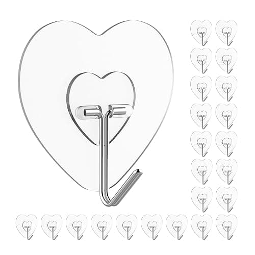 Adove Adhesive Hooks for Hanging, 24 Pack Heavy Duty Wall Hooks, Towel Coat Hooks Waterproof, Transparent Self Adhesive Sticky Hook for Kitchen Keys Glass Door,No Nail Utility Ceiling Hooks - Image 1