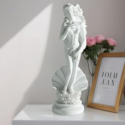 KIKITOY Aphrodite Statue The Birth of Venus on Half-Shell 7.6 Inch - Greek Roman Goddess Sculpture, Handmade Resin Art Figurine Classical White Statue, Home & Office Decor thumbnail 2