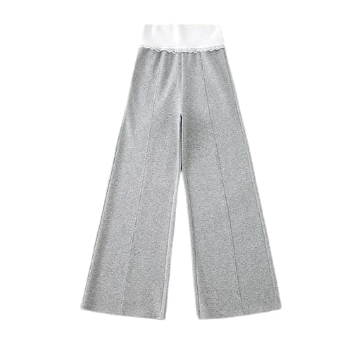 Fold Over Pants Women Flare Y2K Wide Leg Color Block Lace Foldover Sweatpants Casual Bottoms Baggy Streetwear Sweat Pants thumbnail 6