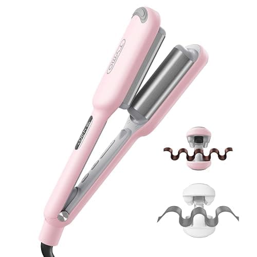 Curling Iron Hair Crimper Waver - TYMO ROVY Beach Waves Curling Wand, Ionic Deep Waver Hair Curler Tool with Ceramic 3 Barrel for Women, Dual Voltage, Anti-Scald, Easy to Use, Pink, 1 Inch - Image 1