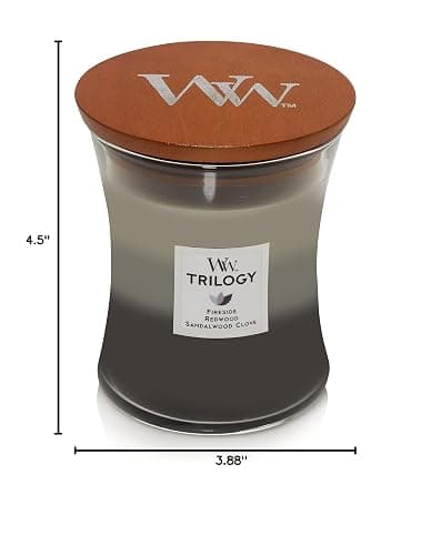 WoodWick Warm Woods Trilogy Holiday Candle Gifts for Women and Men, 9.7 oz Medium Hourglass Trilogy Candle with Crackling Wick thumbnail 2