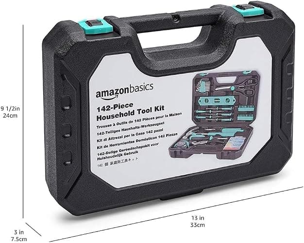 Amazon Basics Household Tool Kit With Storage Case, 142 Piece, Turquoise, 13.39 x 9.25 x 2.95 inch thumbnail 3