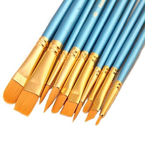 10 Pieces Synthetic Hair Paint Brush Set, Blue, for Acrylic, Oil and Watercolor Painting (1 Set) - Image 1