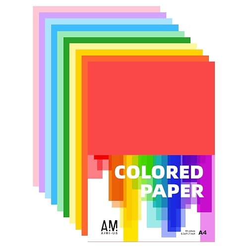 AIMI Assorted Colors Bulk for Kids School Supplies A4 Copy Paper Construction Paper Preschool Classroom Supplies Elementary Great for Arts Painting Coloring Drawing Crafts (100) - Image 1