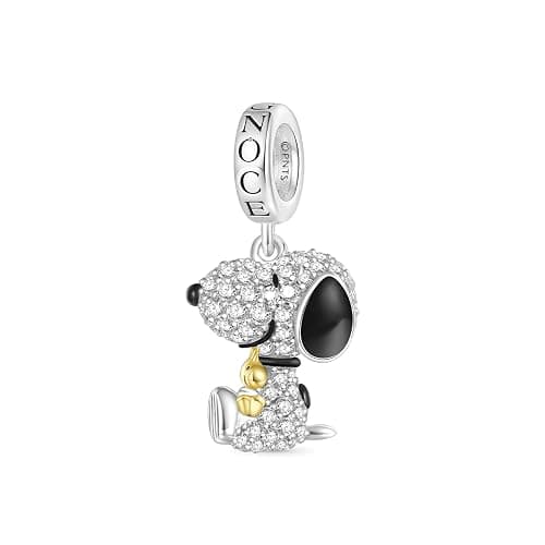 GNOCE Peanuts Snoopy Hugging Woodstock Diamond Pendant Dangle Charm for Women, S925 Sterling Silver Dangle Charms for Women Wife, Valentine‘s Day, Mother’s Day Jewelry - Image 1