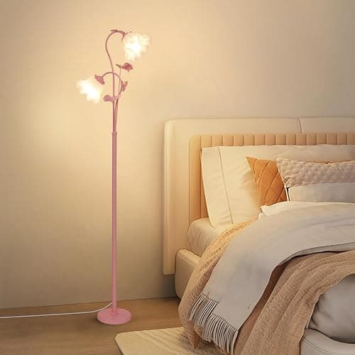 HMVPL Pink Flower Floor Lamp, Floral Standing Lamp with 2 LED 5W Blubs, Foot Switch, Modern Corner Tall Lamp with Acrylic Shade, Girls Cute Floor Lamp for Living Room Bedroom Office Kids Reading thumbnail 8