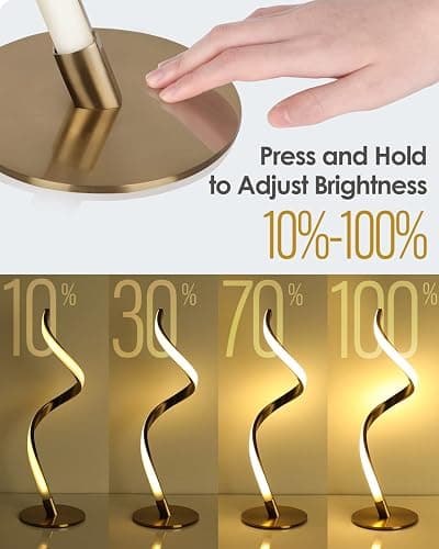 Yarra-Decor Modern Spiral Bedside Lamp - 3 Colors Touch Control LED Table Lamp, Stepless Dimmable Nightstand Lamps for Bedroom Living Room & Office, Gold(3000K 4000K 5000K) thumbnail 3
