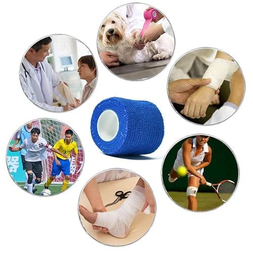 (12-Pack) 1” x 5 Yards | Self Adhesive Bandage Wrap, Kuvvfe Athletic Elastic Cohesive Bandage for Sports Injury,Strain,Knee & Wrist,Ankle Sprains & Swelling First Aid thumbnail 2
