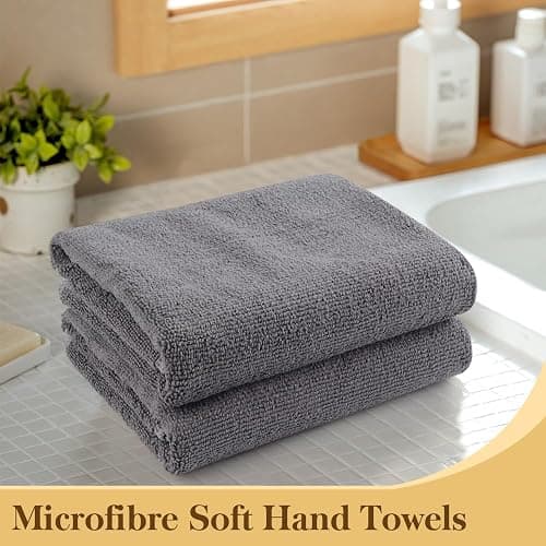 KinHwa 2er-Pack mikrofaser Handtuch (40 x 70 cm) – Weich, hochsaugfähig & schnell trocknend handtücher（Grau） thumbnail 4