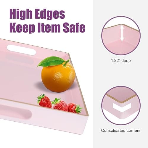 Gifturbo Pink Serving Trays,Decorative Serving Tray with Handles, Coffee Table Rectangular Trays Plastic Tray for Ottoman Bathroom,Living Room, 15.7” x 10.2” x1.37” thumbnail 5