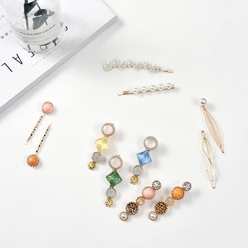 Mehayi 20 PCS Pearls and Acrylic Resin Hair Clips, Handmade Hair Barrettes, Marble Alligator bobby pins, Glitter Crystal Geometric Hairpin, Elegant Gold Hair Accessories, Gifts for Women Girls thumbnail 6