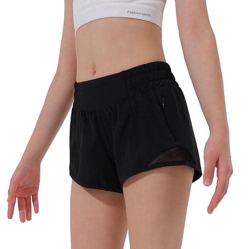 Aurefin Girls Athletic Shorts, Lightweight Running Shorts for Teen Girls Kids Sports Active Short with Zip Pocket and Elastic - Image 1