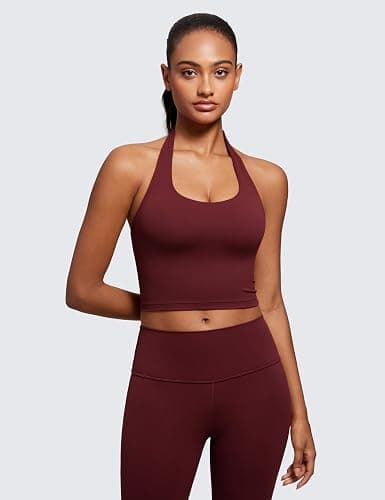 CRZ YOGA Butterluxe Halter Crop Tank Tops for Women - Open Back Padded Longline Sports Bras Workout Gym thumbnail 2
