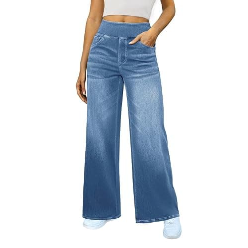 Kifszeury Wide Leg Jeans Woman | High Waisted Stretchy Baggy Jean, Elastic Waist Pull On Sweatpant, Long Straight Denim Pants - Image 1
