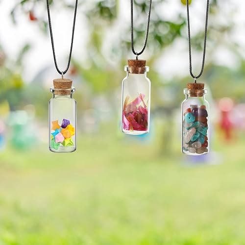 Sawysine 50 Pcs 10 ml Mini Glass Bottles with Cork, Tiny Wishing Bottles with 50 Pcs Black Waxed Cord,100 Pcs Eye Screws and 100 Pcs Clasp Rings,for DIY Crafts Container Necklace Jars thumbnail 6