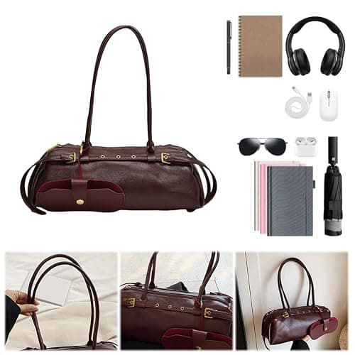 ALINUOYQ Boston Shoulder Bags for Women PU Leather Tote Bag Casual Bowling Bag Purse Retro Underarm Bag thumbnail 3