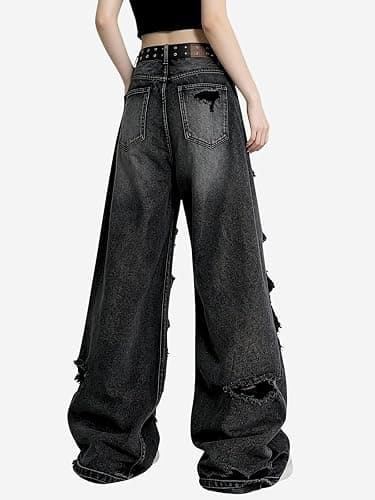 Lafaguw Baggy Jeans for Women Men Ripped Straight Leg Pants High Waisted Distressed Jeans Y2K Grunge Summer Clothes. thumbnail 6