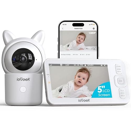 ieGeek 5" Screen Baby Monitor with Camera and Night Vision, 1080P Smart Video Baby Camera, Baby Monitor Long Range with Free APP, Motion&Sound Detection, Temper& Humidity Sensor, Two-Way Talk, PTZ - Image 1