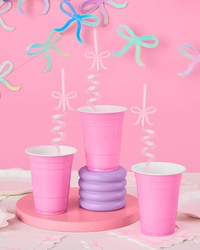 xo, Fetti Bow Reusable Glitter Straw Set - 12 pc | Pretty Bachelorette Decorations, Bow Theme Birthday Party, Bridal Engagement Drinkware, Coquette Cute Supplies, Baby Shower Tableware, Tea Decor thumbnail 4
