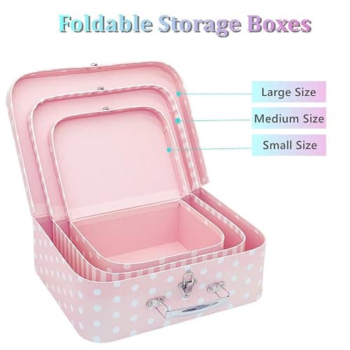Amedoo Paperboard Suitcases Set of 3 Decorative Boxes, Compatible with Barbie Storage Organizer, Doll Clothes, Toys, Photos, Accessories, Hat, Cute Storage Gift Boxes for Kids Girls Home Decoration thumbnail 5