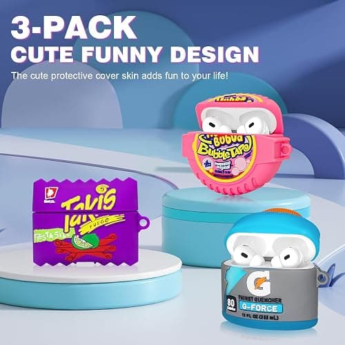 [3-Pack] for AirPods Pro 2 Case Cute, Funny Airpod Pro 2 Case Food 3D Cartoon Silicone Cover Compatible for AirPods Pro 2nd Gen Cases with Cleaner Pen (Sport Water+Purple Potato+Bubble Gum) thumbnail 2