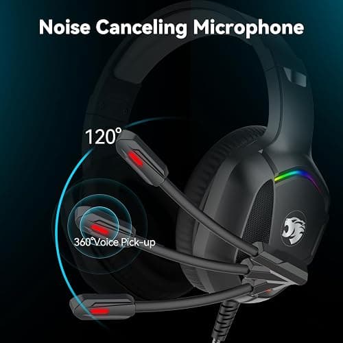 Gaming Headset with Microphone for Pc, Xbox One Series X/s, Ps4, Ps5, Switch, Stereo Wired Noise Cancelling Over-Ear Headphones with Mic, RGB, for Computer, Laptop, Mac, Nintendo, Gamer (Black) thumbnail 3