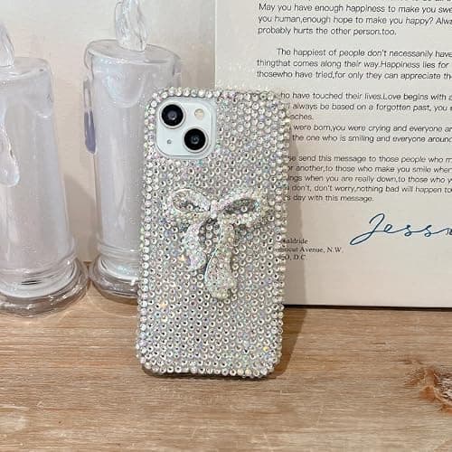Threesee for iPhone 14 Bling Glitter Case,3D Cute Bow Diamond Women Girls Cover Luxury Shiny Sparkle Crystal Rhinestone Gems Bumper Phone Case for iPhone 14 6.1 inch thumbnail 2