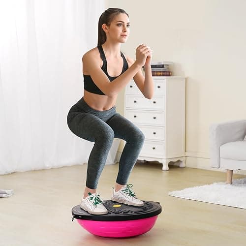 VEVOR Half Exercise Ball Trainer, 23/26 inch Balance Ball Trainer, 1500lbs Capacity Stability Ball, Yoga Ball with Resistance Bands & Foot Pump, Strength Fitness Ball for Home Gym Full Body Workout thumbnail 9