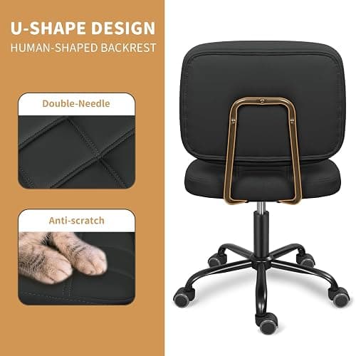 ERGOSEAT Armless Home Office Desk Chair with Wheels, Modern Ergonomic Drafting Rolling Chair with 360° Swivel Wheels,Height Adjustable Computer Task Chairs for Small Space, Black thumbnail 6