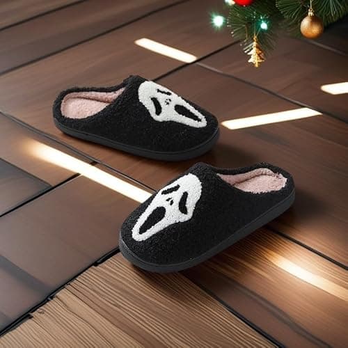 Zuiyisu Halloween Slippers for Women Men, Soft Plush Fuzzy Winter holiday slippers, Retro Cozy House Slippers, Comfy Bedroom Christmas Slippers Indoor Outdoor Shoes - Halloweenhead - 10-11 Women/9.5-10 Men thumbnail 6