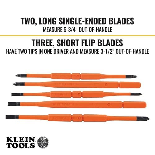 Klein Tools 32288 Insulated Screwdriver, 8-in-1 Screwdriver Set with Interchangeable Blades, 3 Phillips, 3 Slotted and 2 Square Tips thumbnail 4