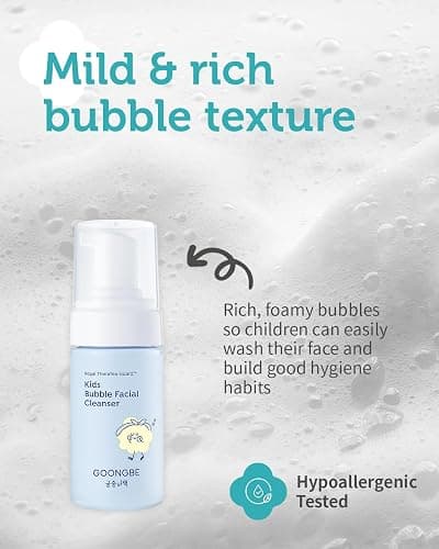 GOONGBE Kids' Bubble Facial Cleanser - Korean Kids Low pH Bubble Foam Face Wash - Gentle Cleansing & Hydrating with Panthenol and Amino Acids - Allergen Free Scent, 3.38 fl.oz. thumbnail 4