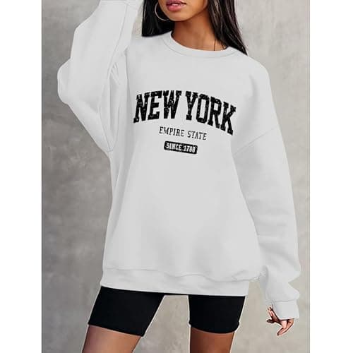 Sulayesh Oversized New York Sweatshirt for Women Aesthetic Preppy Hoodies Vintage Letter Print Graphic Crewneck Pullover Tops thumbnail 3