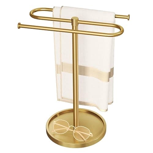Bathroom Hand Towel Holder Stand Gold, S-Shape Countertop Towel Standing, Stainless Steel Towel Rack Bar Holds 2 Towels for Kitchen - Image 1