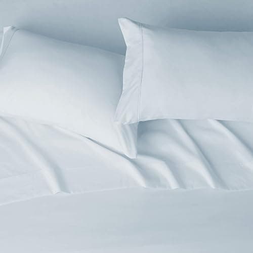 Amazon Basics Lightweight Breathable Super Soft Easy Care Brushed Microfiber 4-Piece Bed Sheet Set with 14-Inch Deep Pockets, Wrinkle Resistant, Queen, Light Blue, Solid thumbnail 3