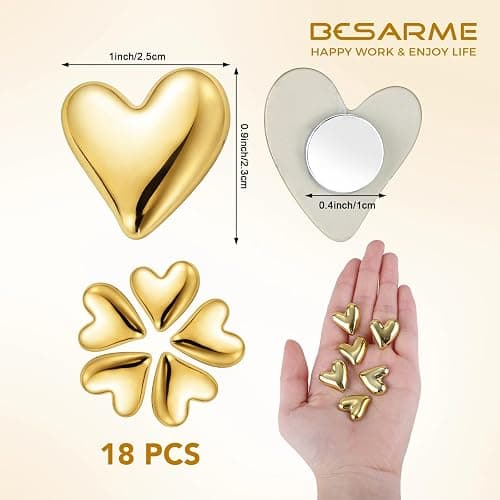 BESARME 18PCS Fridge Magnets, Gold Refrigerator Magnets, Small Cute Heart-Shaped Fridge Decor, Locker Magnets for Home, Kitchen, School, Office, Whiteboard thumbnail 2